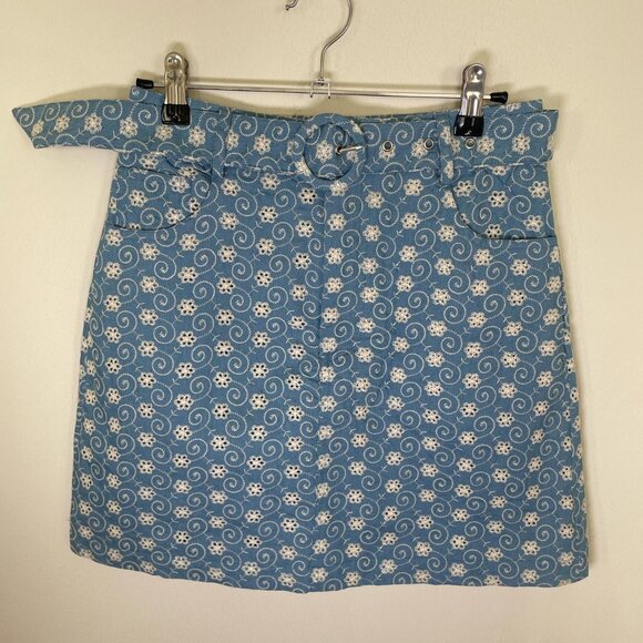 By Clara Paris Blue & White Embroidered Skirt with Belt - Picture 1 of 3